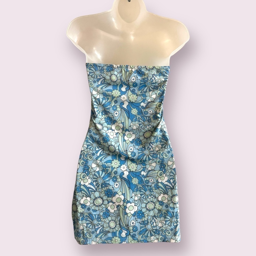 Princess Polly Blue Floral Strapless Mini Dress Size 12 - Picture 5 of 6
